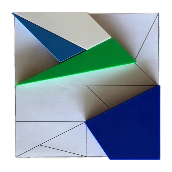 Four real pieces resting on a solution sheet printed from this site, the remaining outlines still empty.